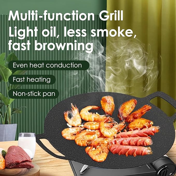 Korean Grill Pan,Round Premium BBQ Grill Pan,Non-stick Griddle Plate for Gas Stove Indoor Outdoor Camping Party(36cm)