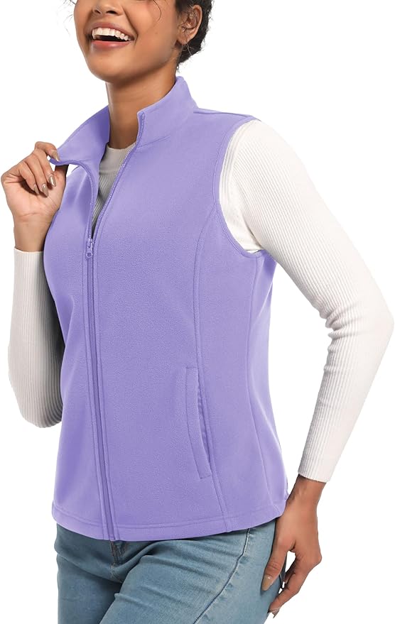 TACVASEN Women's Fleece Vest Lightweight Warm Vests Outerwear Sleeveless Zip Jacket Fall Winter Soft Vest with Pockets