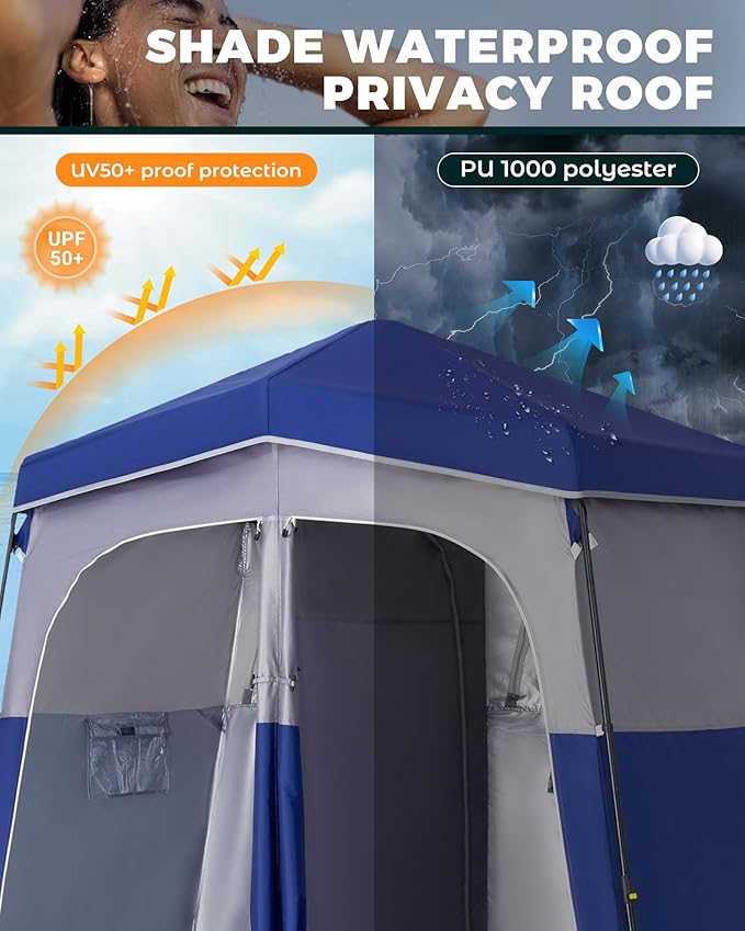 KingCamp Instant Shower Tent, Portable Superior Stable Privacy Shelter, 2 Large Rooms Outdoor Toilet Tent with Floor for Beach, Camping & Hiking, Setup in Under 60s