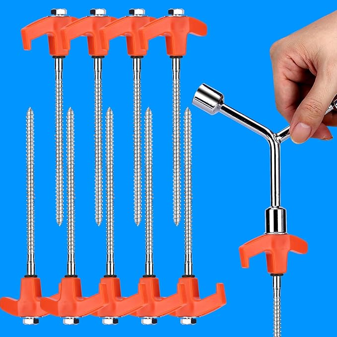 8" Screw in Tent Stakes - Ground Anchors Screw in, Camping Tent Accessories, Metal Threaded Tent Spikes, Tent Stakes for Outdoor Camping,Y-Shaped 3 Way Wrench (9)