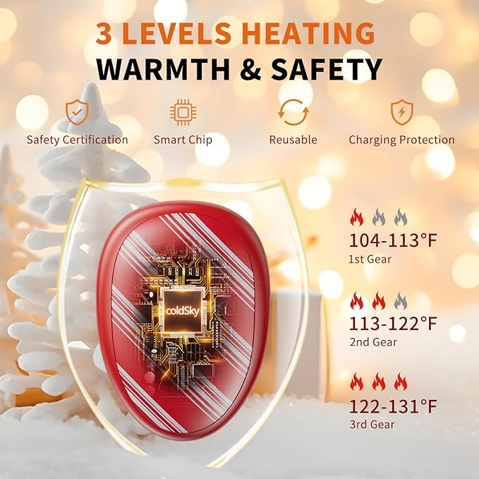 coldSky Rechargeable Hand Warmers 2 Pack, Magnetic 2-in-1 Reusable Electric Hand Warmer, 3 Heat Settings Portable Pocket Hand Heater Gifts for Women Men Christmas, Skiing, Camping, Hunting