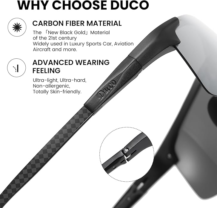 DUCO Mens Sunglasses Polarized Sports Fishing Running Driving Carbon Fiber Sunglasses for Men UV400 Protection DC8277