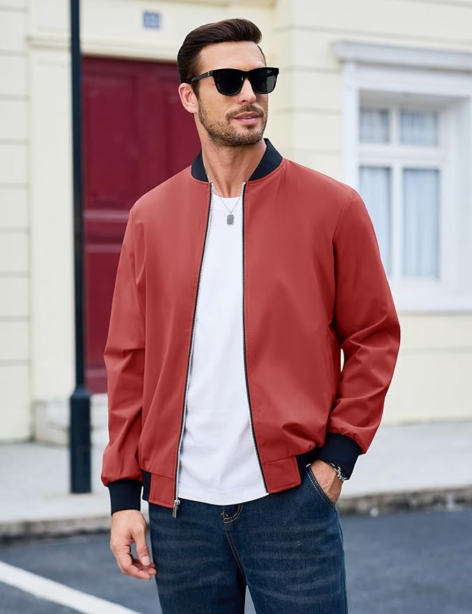 MAGCOMSEN Men's Bomber Jacket Lightweight Casual Zip Up Windbreaker Spring Fall Golf Coat with Pockets