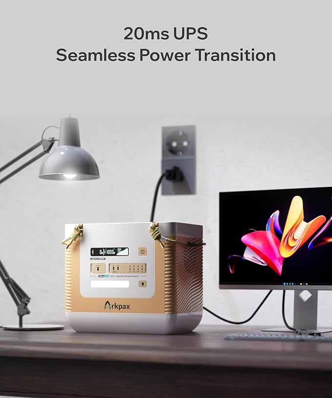 IP67 Waterproof Power Station - 1800W Portable Generator, 1209Wh LFP Battery Portable Solar Generator, 1.5 Hours Fast Recharge, 20ms UPS, Portable Power Station for Watersport, Camping, Home Outage
