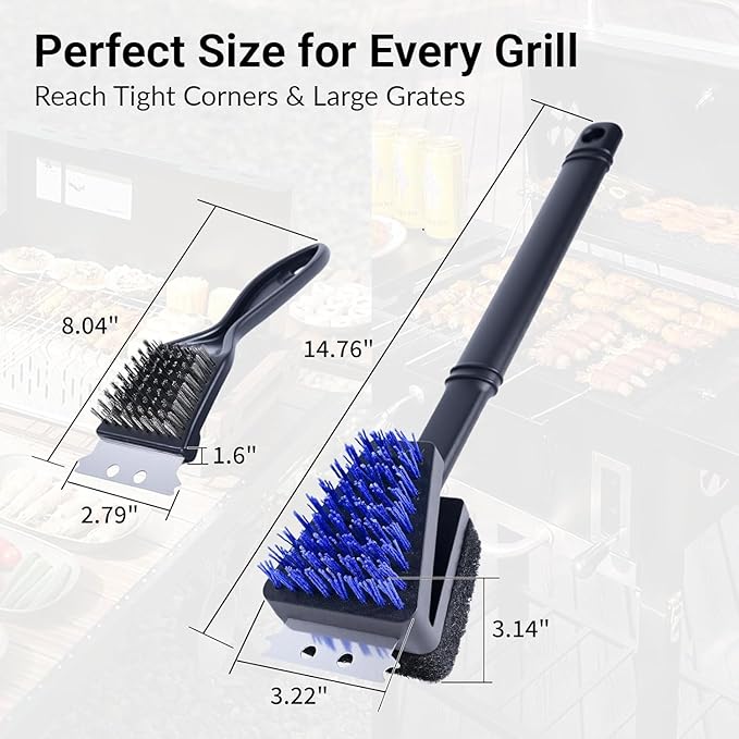 Nylon Grill Brush No Wire Bristle Barbecue Brush Grill Cleaning Kit Safe Grill Scraper Brush for Outdoor Grill Cleaner with Hole BBQ Brush Accessories Clean Cool Grates Gift for Men/Dad 3 PCS