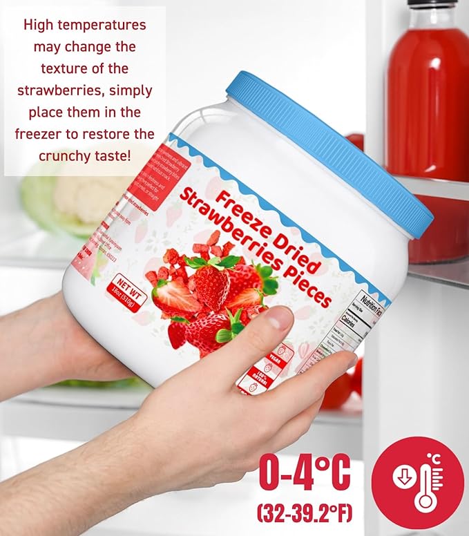 Large 18oz Freeze Dried Strawberries - Big Can of 100% Natural Sweet Dry Frozen Strawberry Pieces, No Gluten & No Allergen, Resealable Container for Snacks, Baking, Yogurt, Smoothies, 510g
