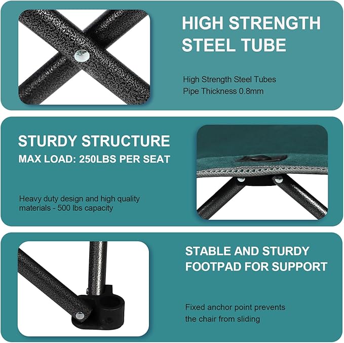 3 Piece Portable Camping Chairs Set,Folding Lawn Chair Set with Cup Holder,Outdoor Heavy Duty Comfy Chairs,Loveseat Chair Perfect for Family Hiking,Picnics and Beach Trips,Bistro Green