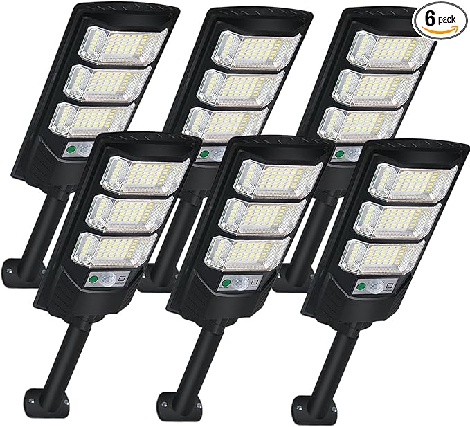 Solar Lights Outdoor Waterproof 6 Pack, Solar Flood Street Lights Dusk to Dawn Motion Sensor 6500K LED Security Outdoor Lights with Remote Control for Patio Barn Yard Garage Garden