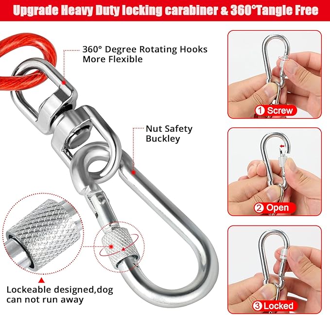 jenico Dog Tie Out Cable - 25ft Dog Lead for Yard - Heavy Duty Dog Chain with Shock Spring - Outdoor Tether Leash for Small Large Dogs Up to 500 lbs