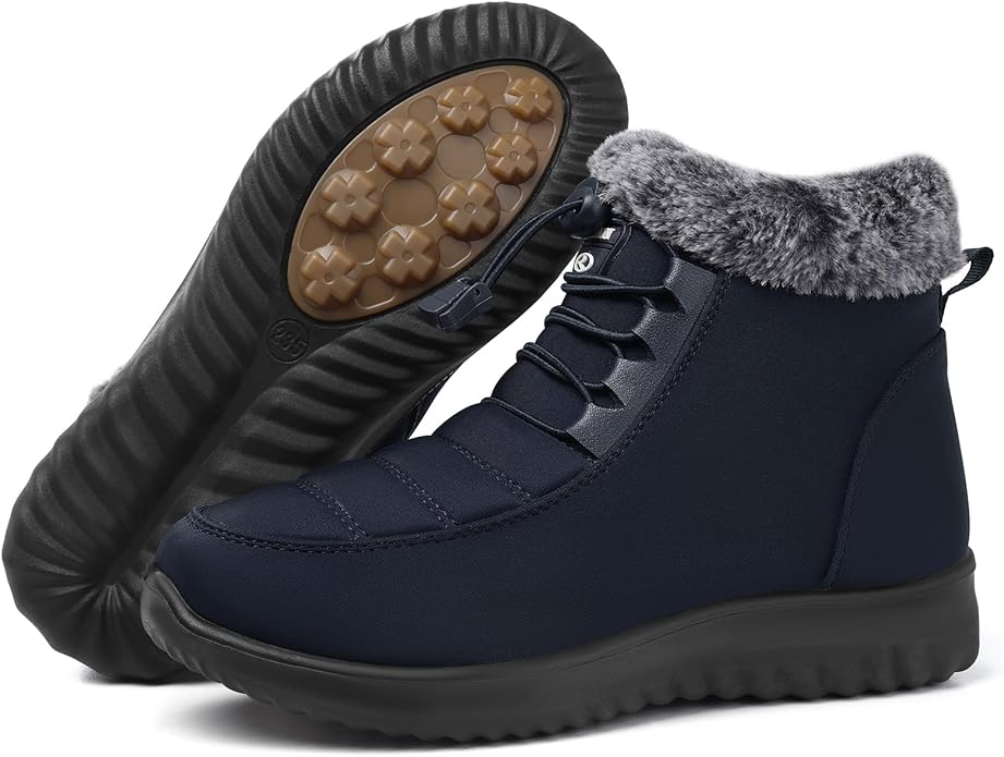 SHIBEVER Winter Boots for Women Snow: Fur Lined Warm Ankle Boots - Adjustable Water Resistant Outdoor Zipper Snow Shoes