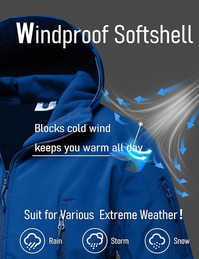 MAGCOMSEN Men's Tactical Jacket 7 Pockets Performance Fleece Lined Water Resistant Ski Snow Soft Shell Winter Coats