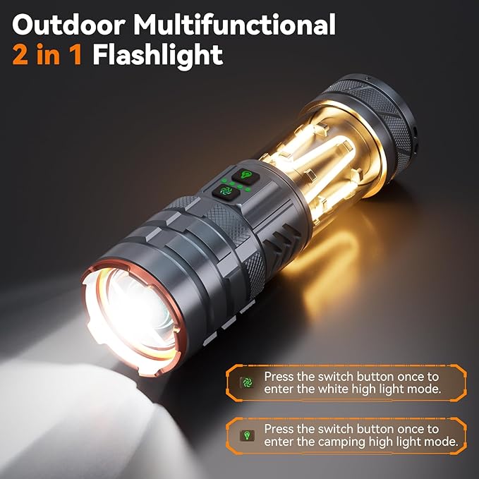 Camping Flashlights,90000 Lumens 5000mAh Super Bright High Lumens Rechargeable Flashlight with 11 Modes,Waterproof,Adjustable LED Multi-Flashlight for Car,Outdoor,Camping,Walking,Tactical