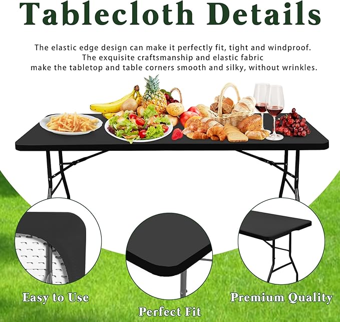 10 Pack Picnic Table Cover Elastic Fitted Tablecloths for 6 Foot Rectangle Tables Waterproof Stretch Washable Patio Folding Outdoor Spandex Table Cloth for Camping Banquet and Parties (Grey,30" x 72")