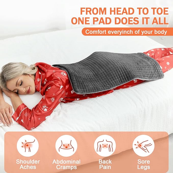 Heating Pad for Back & Period Cramps Relief, Electric Heat Pad for Neck and Shoulder, 9 Adjustable Heat, Machine Washable,Birthday Christmas Gifts for Women Men Mom Dad (Grey, 12" x 24")