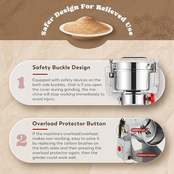 Moongiantgo 2000g Grain Mill Grinder Commercial Spice Grinder 3000W Stainless Steel Electric Pulverizer Dry Grinding Machine for Wheat Corn Rice Pepper Herbs Coffee Beans (2000g Swing, 110V)