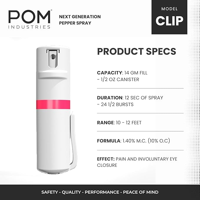 POM Pepper Spray Combo Pack, Keychain & Clip Model, Max Police Strength OC Formula, Quick Key Release, Flip Top Safety, 10 ft Range, 25 Bursts, 0.5 fl oz, Compact Tactical Design for Everyday Carry