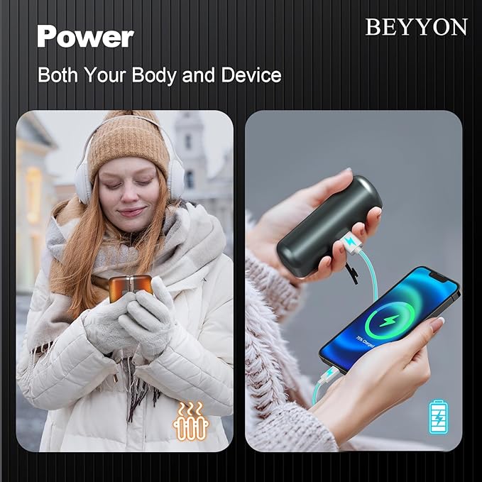 BEYYON Hand Warmers Rechargeable - Magnetic Electric Hand Warmer 2 Pack, 4 Levels Heat Up to 131℉ with LED Display, Portable Reusable Pocket Heater for Raynauds, Golf, Camping, Men, Women
