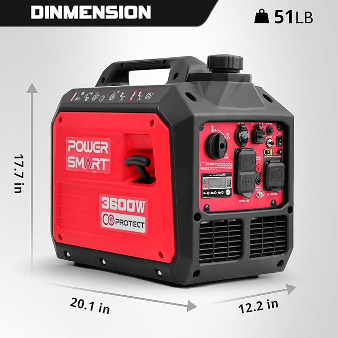 PowerSmart 3600-Watt Portable Inverter Generator with CO Protect, Quiet, 30 amp for RV-Ready