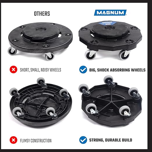 Magnum Gray 32 Gallon Trash Can Set (Trash Can, Quiet Dolly, and Reinforced Lid), Construction Grade, Jobsite Ready, Non-Marking Wheels & Casters for Rolling Garbage CMTC-CLD0-32G04 (4 Set)