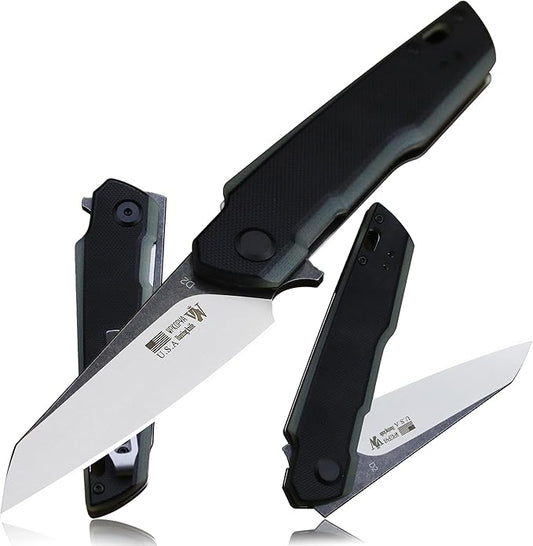 7.8in Folding Pocket Knife with D2 Steel Blade, G10 Handle, Ball Bearing Pivot, Stonewashed Finish – Outdoor EDC Utility Tool for Camping, Hiking, Survival Use(G10 - Black/Onyx Color)