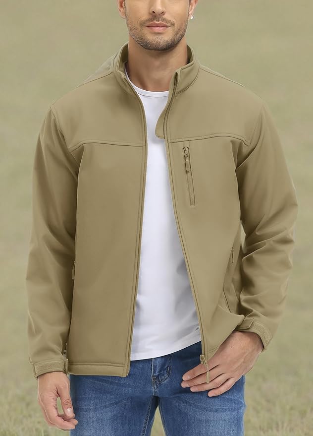 TACVASEN Men's Lightweight Softshell Jacket Fleece Lined Waterproof Tactical Rain Zip Up Winter Coat Windbreaker Casual