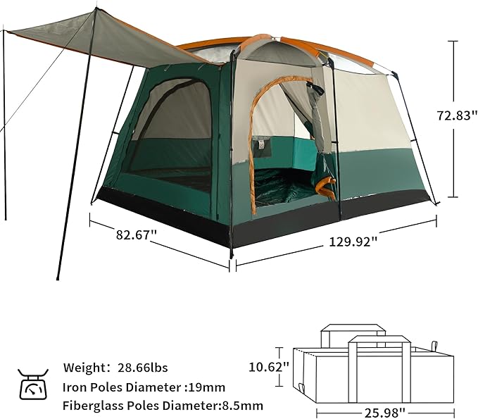 Camping Tent, Easy Setup, 1-2-8-10 Person Waterproof and Portable Tent for Camping Hiking Outdoor