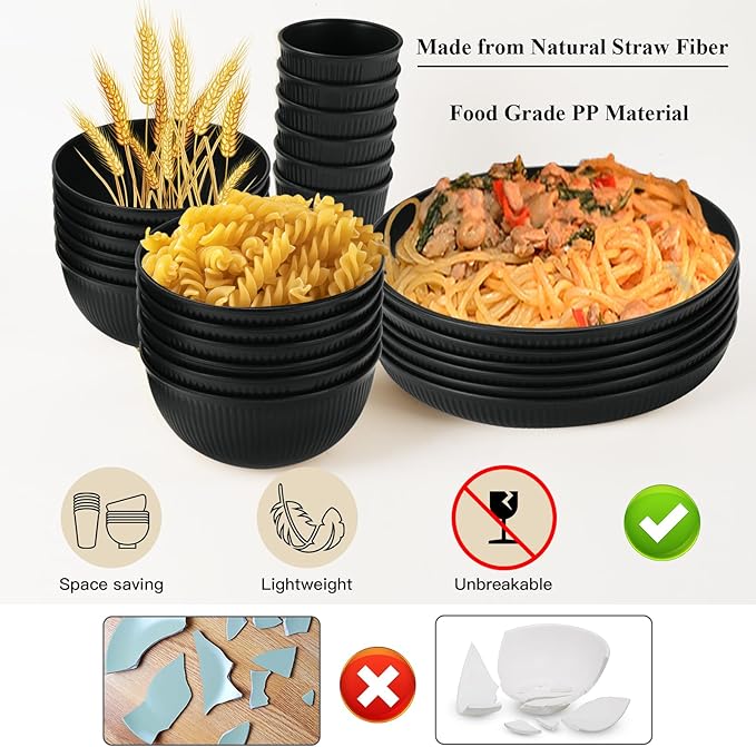 18PCS Wheat Straw Dinnerware Sets Unbreakable Dinnerware Sets Reusable Cups Plates and Bowls Sets Microwave for Kitchen Travel Camping