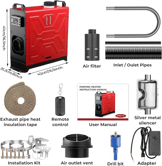 Diesel Heater, 12V/24V/110V 8KW Parking Heater with Remote Control and LCD Display, 2 Ways Control Fast Heating with Muffle Silencer for Campers RV Truck Boat Bus Car Trailer Garage