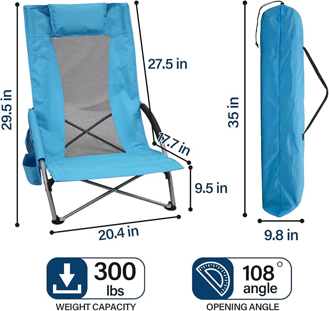ptlsy Beach Chairs for Adults 2 Pack, High Back Folding Beach Chairs, Lightweight and Portable for Outdoor, Beach, Camping, Lawn, Music Festival, with Cup Holder
