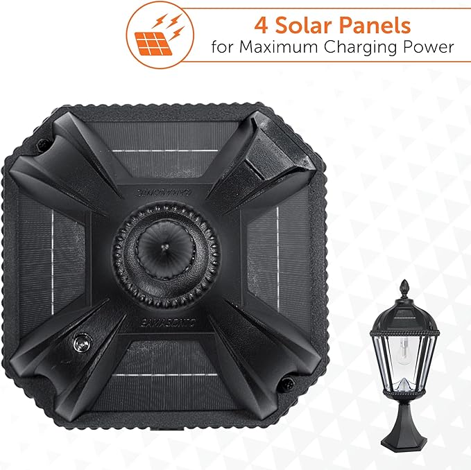 Gama Sonic Outdoor Solar Post Light with Pier Base, Black Aluminum and Beveled Glass, Royal Bulb 150 Lumens Warm White LED, Mount on Column, Pillar, or Flat Exterior Surface (98B011) (Upgraded)