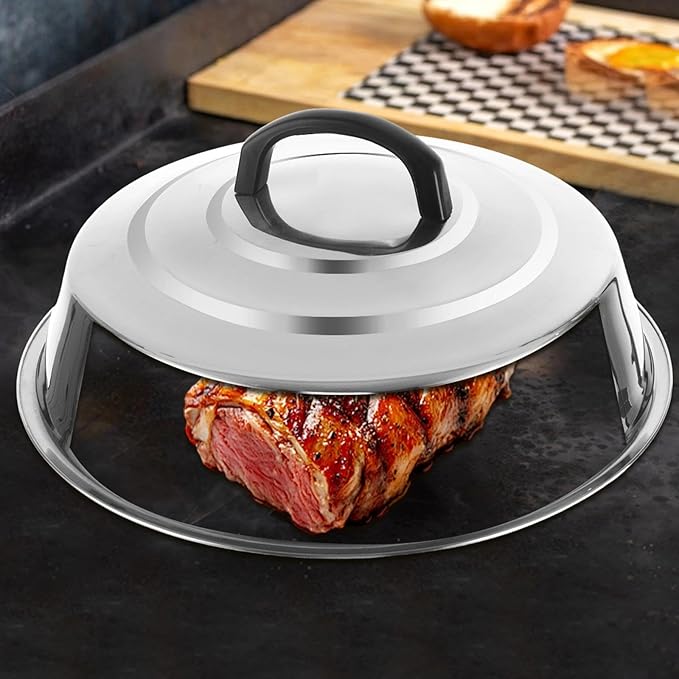 4 Sets Cheese Melting Dome, Stainless Steel Round Basting Steaming Cover, Metal Griddle Grill Accessories Griddles Lid for Flat Top Griddle Teppanyaki BBQ Cooking Indoor & Outdoor