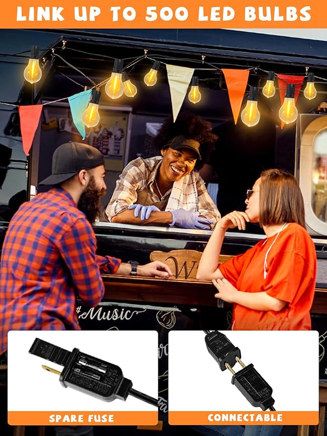 200FT Outdoor Lights with 106 Shatterproof Bulbs(6 Spare), IP45 Waterproof Outside String Lights, Patio String Lights Hanging for Party, Yard, Porch, Bistro, 2200K Adjustable Warm White Light