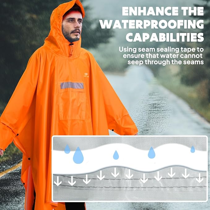 ANYOO Hooded Rain Poncho for Adults Waterproof Lightweight Rain Coat for Men Women Reusable Rain Jacket for Emergency Outdoor