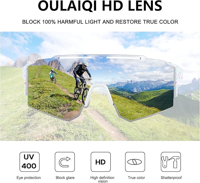 OULAIQI Cycling Sunglasses Polarized Sunglasses for Cycling Men Women with 1 Lens or 3 Interchangeable Lens Baseball Glasses