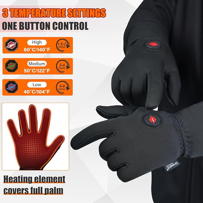 Dr.Warm Heated Gloves for Men Women, Electric Heated Gloves with Touchscreen Fingers, Rechargeable Battery Thermal Thin Hand Warmer for Running Driving Arthritis Hand
