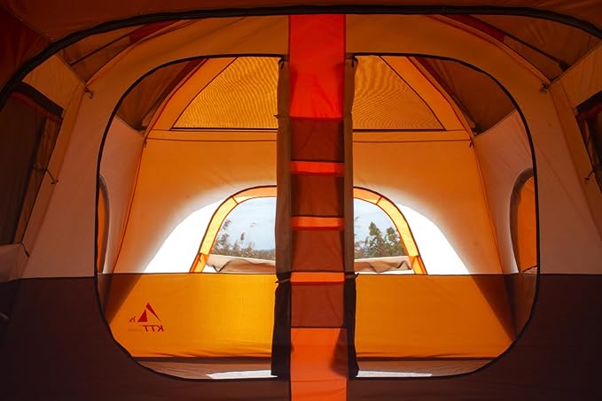 KTT Extra Large Tent 6-10-12-14 Person(A),Family Cabin Tents,2 Rooms,3 Doors and 3 Windows with Mesh,Straight Wall,Waterproof,Double Layer,Big Tent for Outdoor,Picnic,Camping,Family Gathering