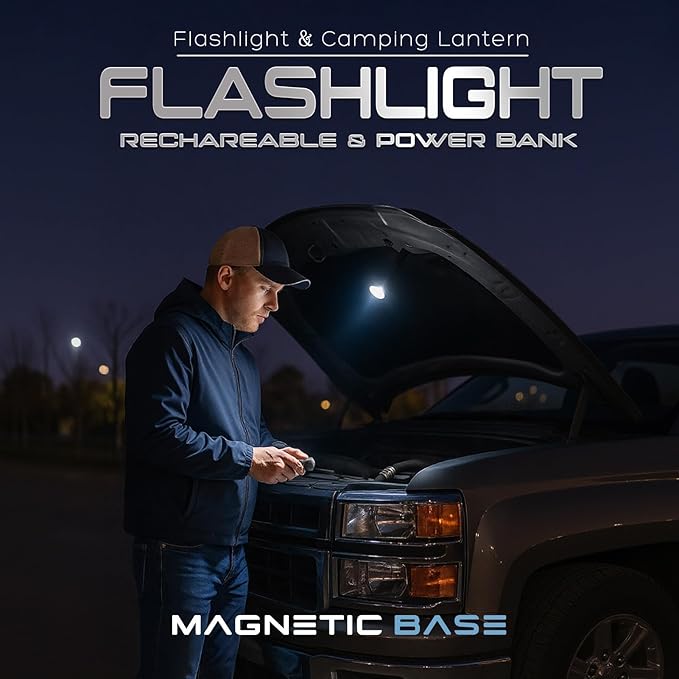 Rechargeable Flashlights High Lumens, 3500LM Bright Tactical Flashlight, 4000mAh with LCD Display, 3 Modes COB Camping Lantern EDC Flashlight for Outdoor Emergency, Hiking, Home Use