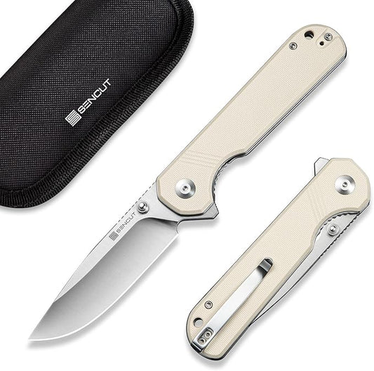 SENCUT Aetheris Pocket Knife, EDC Folding Knife with 3.68'' 9Cr18MoV Blade & G10 Handle, Reversible Clip for Camping Hiking S24095-1 (Ivory)
