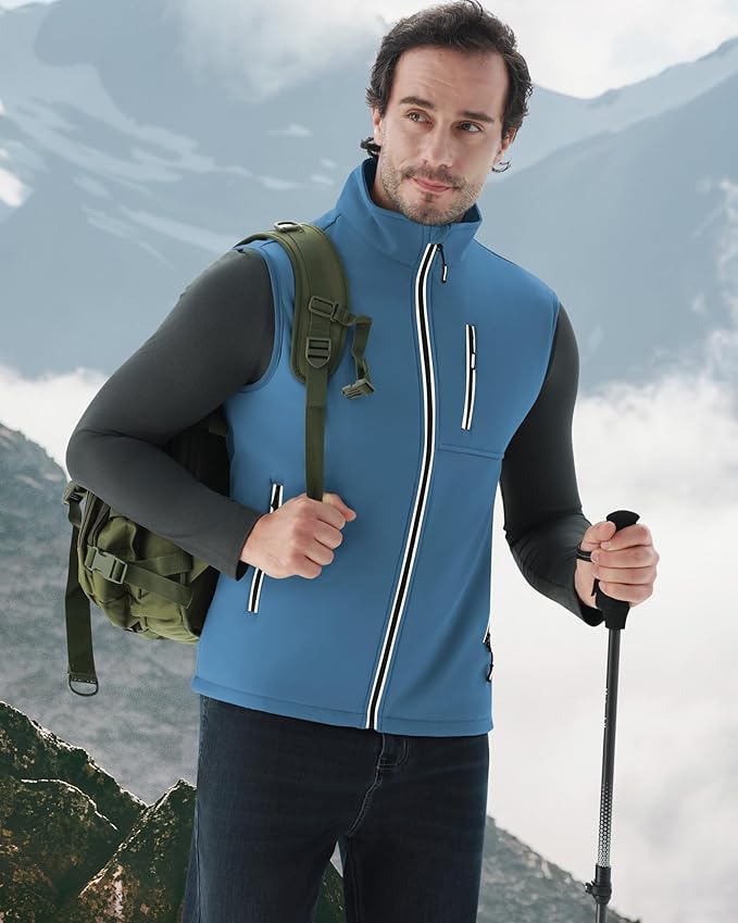 WULFUL Men's Windproof Lightweight Golf Vest Outerwear with Pockets, Softshell Sleeveless Jacket for Travel Hiking Running