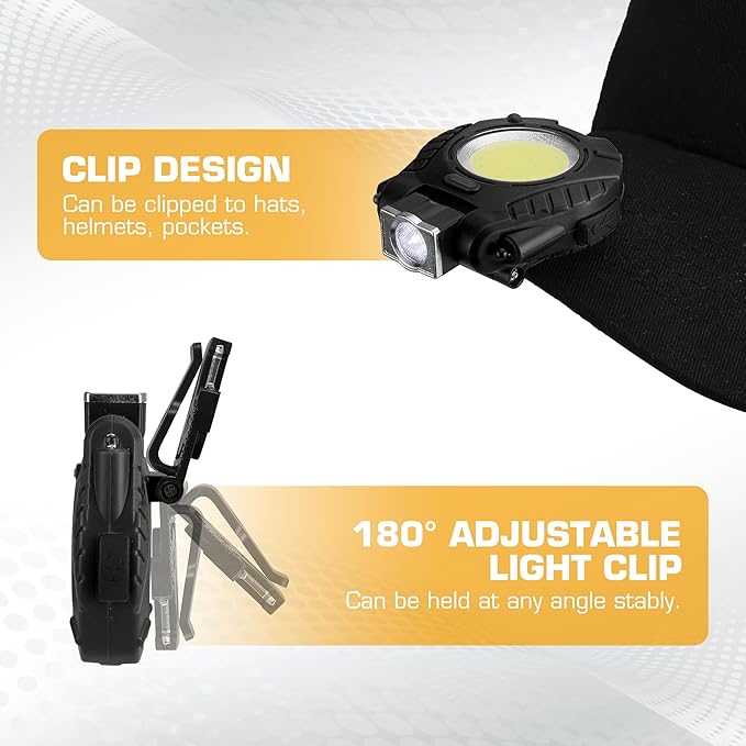 EverBrite Mini Hat Clip Light, Rechargeable Magnetic Keychain Work Light with Sensor Mode, 180° Rotatable Bracket, Bottle Opener, Clip Design - for Hiking, Camping, 6 Modes, Black
