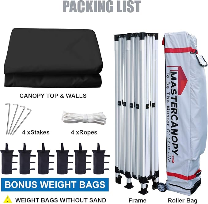 MASTERCANOPY Heavy Duty Pop-up Canopy Tent with Sidewalls (10x20,Black)