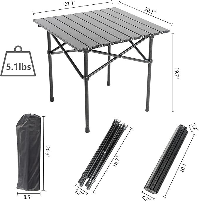 Wind Tour Portable Camping Table Folding Side Table Aluminum Lightweight Table with Carry Bag for Outdoor Cooking Hiking Picnics BBQ Travel (Black)