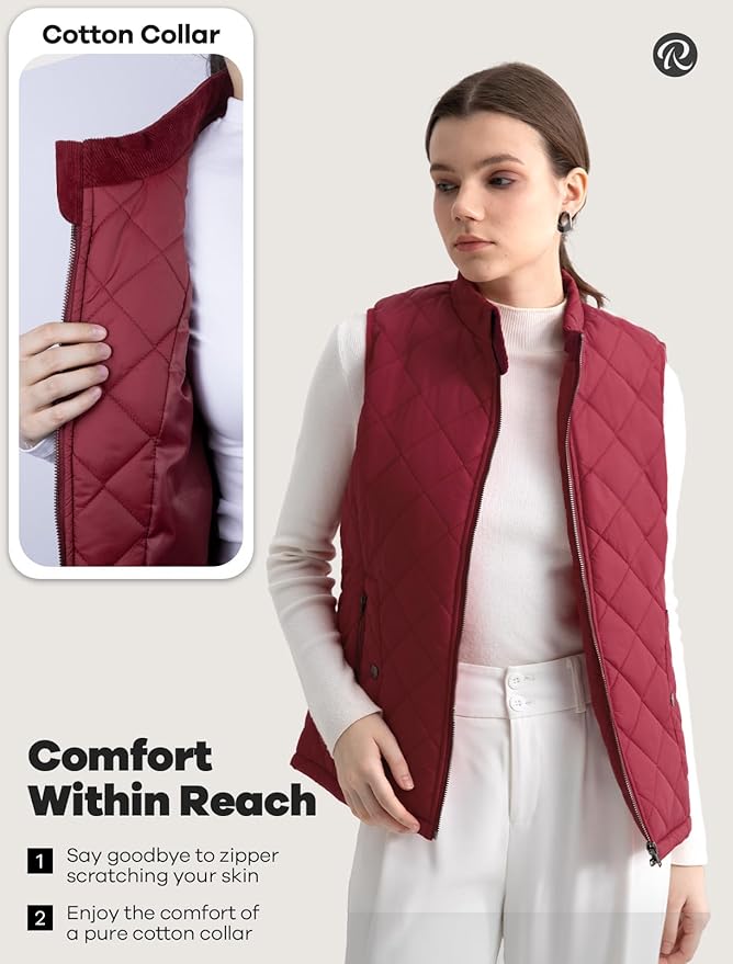 Women's Vest, Quilted Puffer Water-Resistant Zip With Pockets