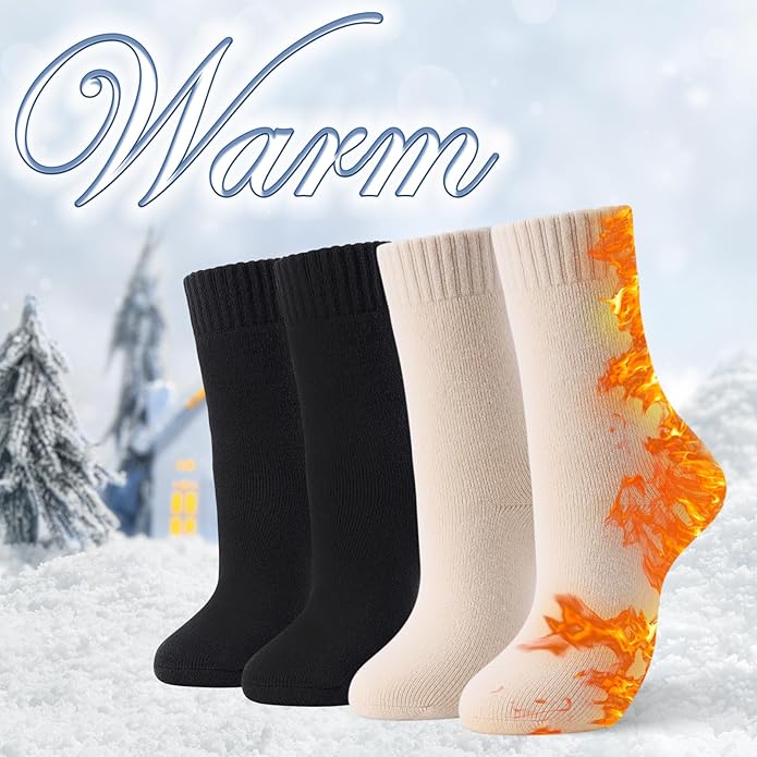 HUGSWEET Thermal Winter Socks for Women Extra Thick Insulated Heated Slipper Socks for Cold Weather 4 Pairs (Multicolor)