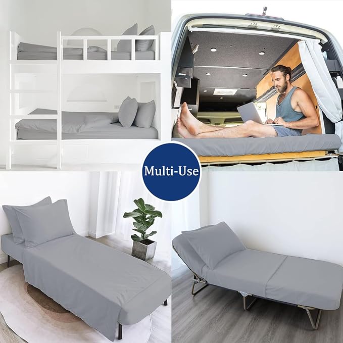 Cot Sheets 33" x 75" - 4 PCs Cot Sheet Set - 600TC 100% Cotton Sheet Set - Cot Size Fitted Sheets Perfect for Narrow Twin/Camp Bunk/Rvs Bunk/Guest Beds/Trifold Mattress, 4-8" Deep Pocket - Light Grey