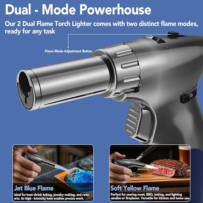 Sondiko Butane Dual Adjustable Flame Size Butane Torch Lighter, Mini Blow Torch, Refillable kitchen Torch with Continuous Flame Lock for Creme Brulee, Cooking (Butane Gas Is Not Included)