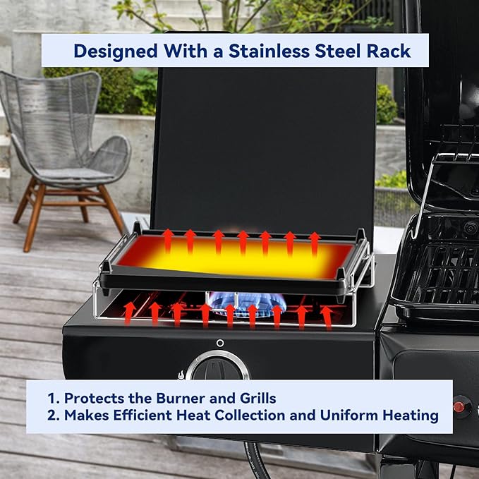 Skyflame Universal Cast Iron Griddle, Flat Top Gas Grill Griddle Pan with Removable Rack and Raised Lip Edges, Fit for Most Gas Grill with Side Burner and Other Grills, Size 14.5" x 10"