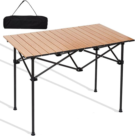 SHANQUAN Camping Table Roll up Table, Fold up Lightweight Compact, 2-4 Person Portable Roll up Aluminum Table with Carry Bag for Outdoor, Camping, Picnic, Backyards, BBQ