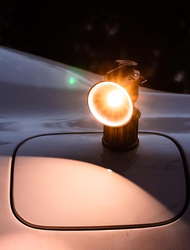 Barebones Miners Lantern – Vintage-Inspired Rechargeable LED Lantern with Dimmable Light, Magnetic Base, Weatherproof Design, and Brass Finish – Portable Camping and Indoor Decor Light
