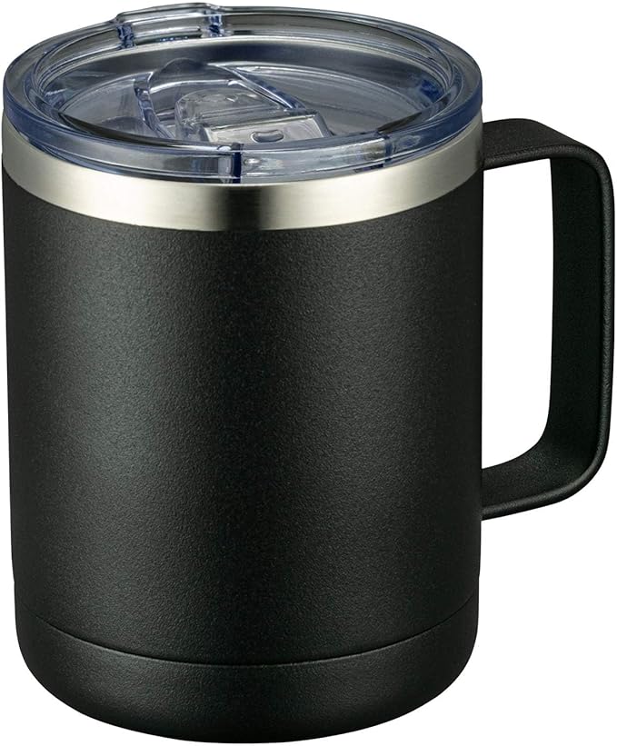 MEWAY 12oz Coffee Mug With Handle and Sliding Lid,Stainless Steel Travel Tumbler Cup with Handle,Double Wall Vacuum Insulated Camping Cup for Hot & Cold Drinks Tea (Black,Set of 1